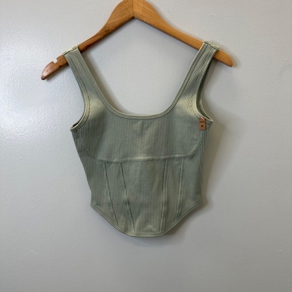 NWT PINK Teal Green Crinched Corset cropped top size Medium - Picture 2 of 7